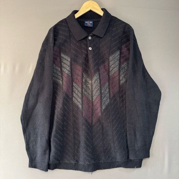 West Bay Classic Men’s Polo Sweater Size 2XL  Red/Grey Graphic Vintage - Picture 1 of 8